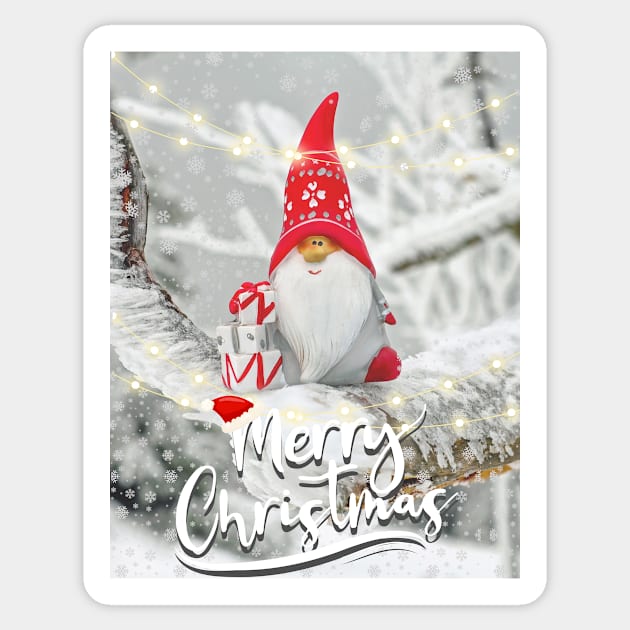 Merry Xmas Funny Gnome Photograpic Festive Print Sticker by FineArtMaster